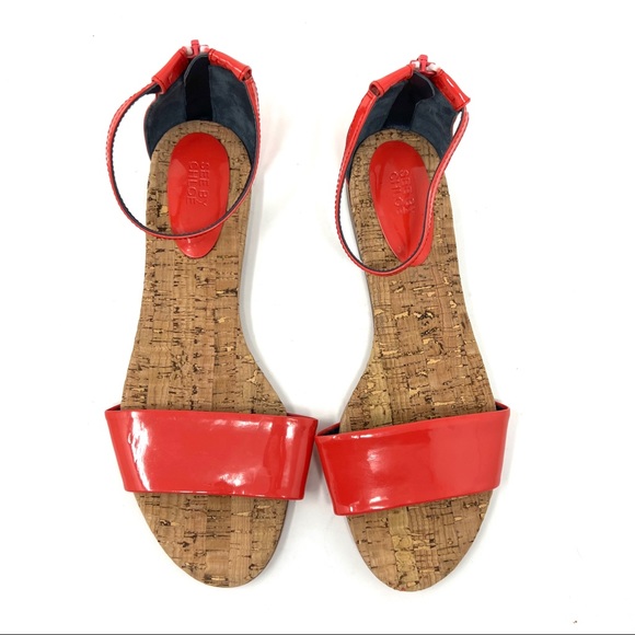 See By Chloe Patent Leather Peach Orange Summer Sandals - Picture 3 of 10